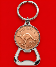 Blue Cattle Dog Penny Bottle Opener Keyring - Personalised Birth Year Present - Gift Boxed