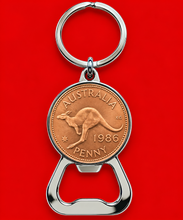 Blue Cattle Dog Penny Bottle Opener Keyring - Personalised Birth Year Present - Gift Boxed