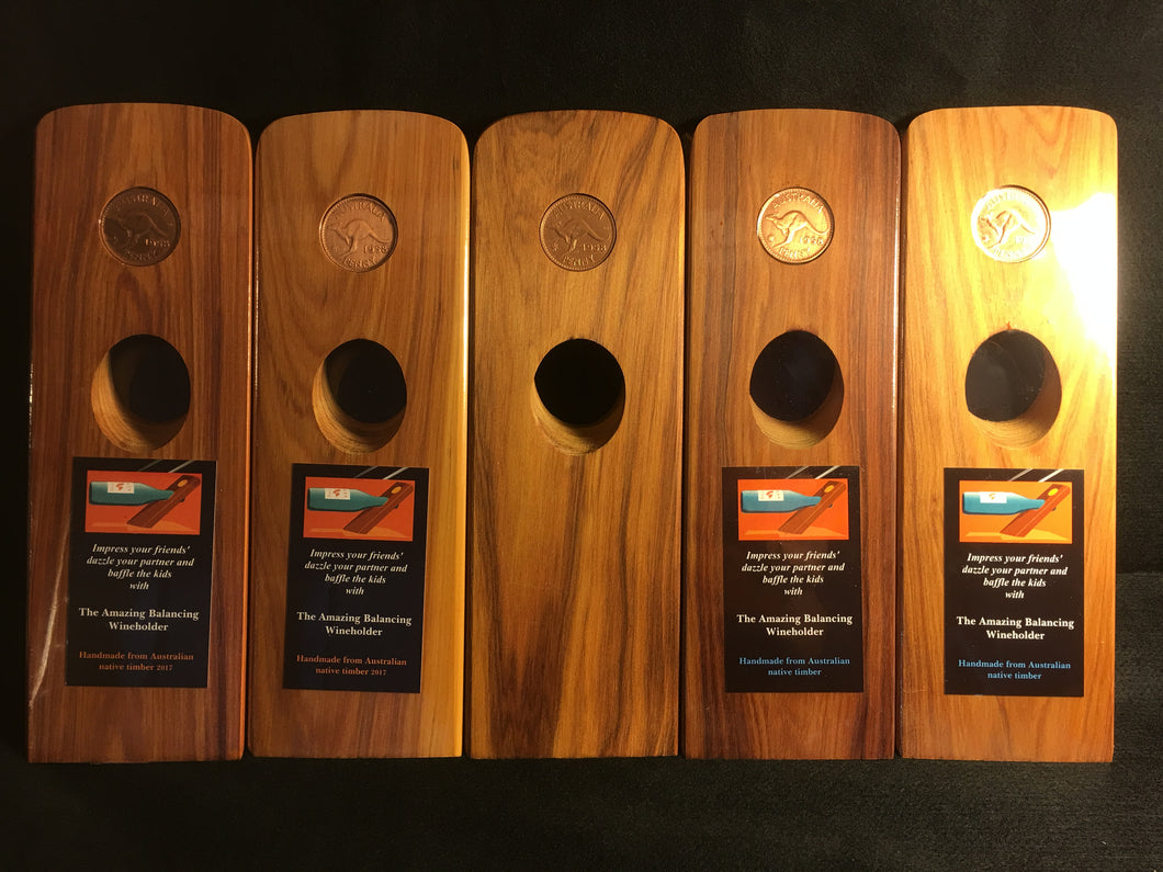 Balancing Wine Holder with Australian penny, with various years available for selection.