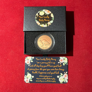 2025 Personalised Newborn Baby Keepsake Lucky Penny Coin. Presented in a stylish Gift Box.