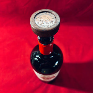 Australian Jarrah Penny Wine Stopper, an ideal gift for birthdays or anniversaries. Comes beautifully packaged in a stylish gift box. Available in various years.